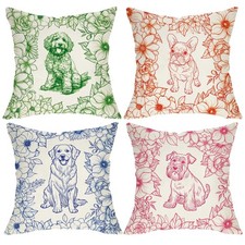 Fjfz Colorful Dog Floral Decorative Throw Pillow Covers 18 x 18 Set of 4