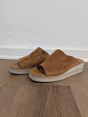 Vince Sarria Platform Sandal 10 Saddle Tan Suede Chunky Low Wedge Slide Open Toe