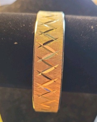 Bangle Bracelet 10k Gold  Polished Brushed Texture  Size 5.5  Signed Japan 