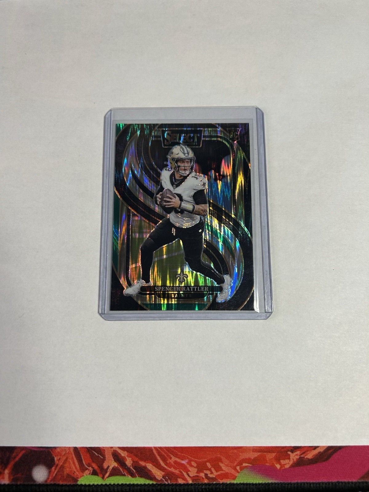 2024 Panini Select Premier Level Spencer Rattler #130 Green & Yellow Shock Prizm