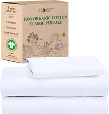 Twin Sheets Set - Soft 100 Organic Cotton Sheets with Deep Pockets, Crisp Perca
