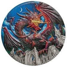 2023 Tuvalu 5 oz Silver Antiqued and Colorized Dragon MIntage of only 388