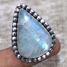 Rainbow Moonstone 925 Silver Plated Handmade Ring US 7 Modern Gifts JW