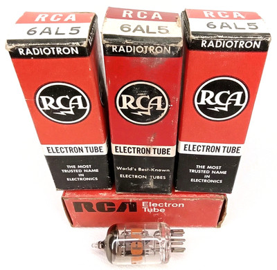 Antique 1940s RCA Radiotron Electron Tube 6AL5 With Original Box Set Of 4