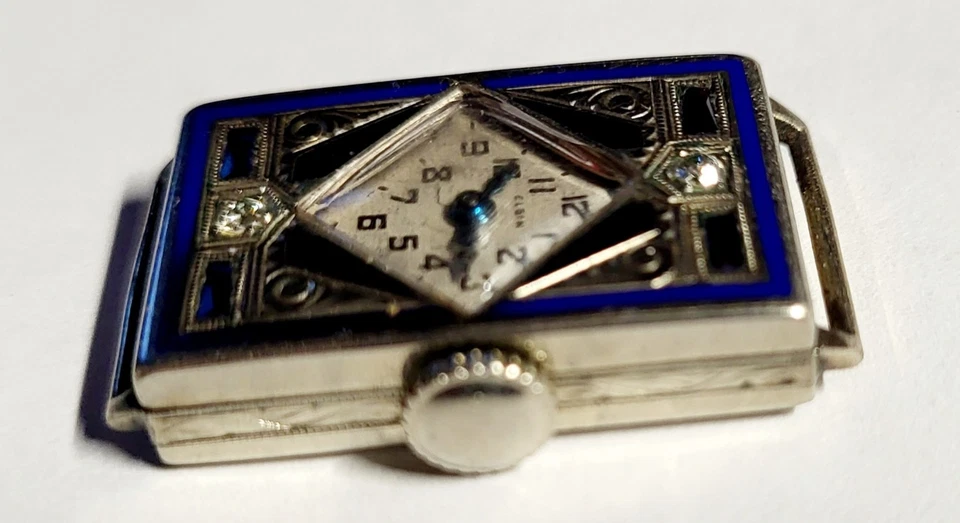 Antique Elgin Art Deco White Gold Enamel Women's Wrist Watch - Image 4 of 4