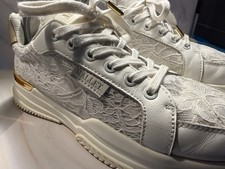 LADYS FASHION TRAINERS,Mallet Grayson White Lace Trainers UK 6 Women's Luxury