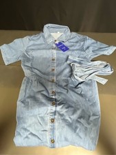 chouyatou Women Summer Belted Button Down Denim Shirt Dress Business Casual Shor