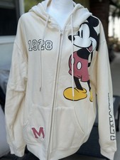 Mickey Mouse zip up Womens Ivory Zip-Up Sweatshirt Minnie Pluto 1928 Varsity