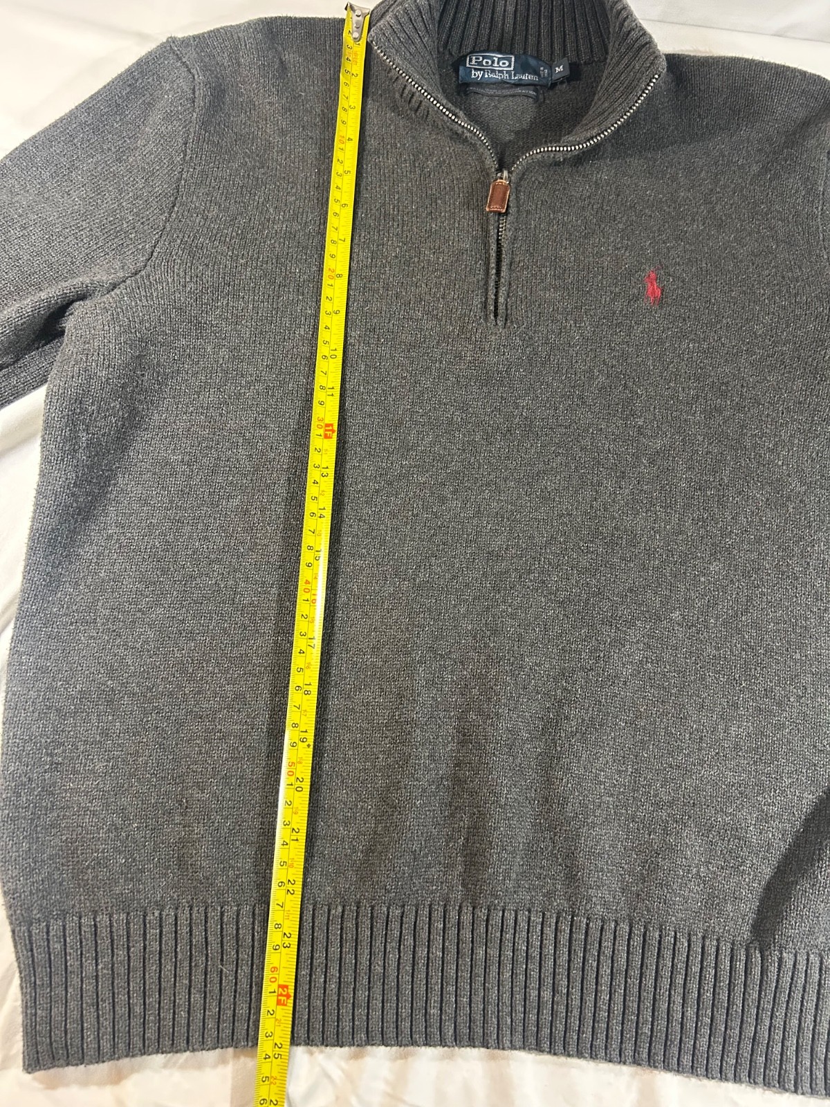 Ralph Lauren Polo Mens Sz Med 1/4 Zip Charcoal Pullover Maroon Pony Sweater thumbnail 8