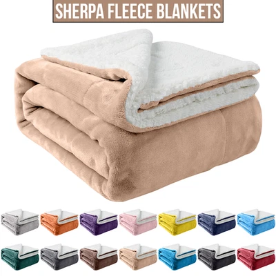OXFORD HOMEWARE Sherpa Fleece Blankets Soft Reversible Fuzzy Sofa Couch bed Throw Twin Queen
