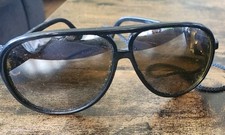 Vintage 80s Black Aviator Sunglasses W Retainer Cord Retro Ski Rave Shades