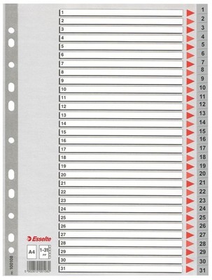Esselte Kunststoff Register Zahlen A4 1-31 31-teilig PP 0,12 mm grau