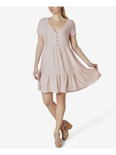 ULTRA FLIRT Womens Pink Short Sleeve V Neck Short Baby Doll Dress XS