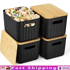 Stackable Storage Bins W/ Lid Versatile Organizing Baskets Home Office New