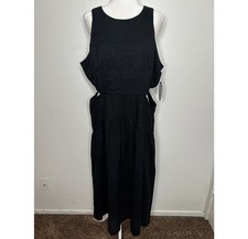 New Scoop Womens Black Linen Blend Sleeveless Cutout Maxi Dress Size 20 XXL NWT