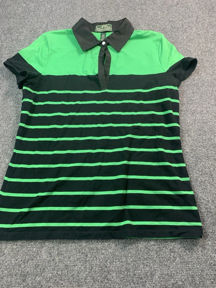Polo Lauren Ralph Lauren Mujer Grande Verde Negro Rayas Activo Foto 2 de 4