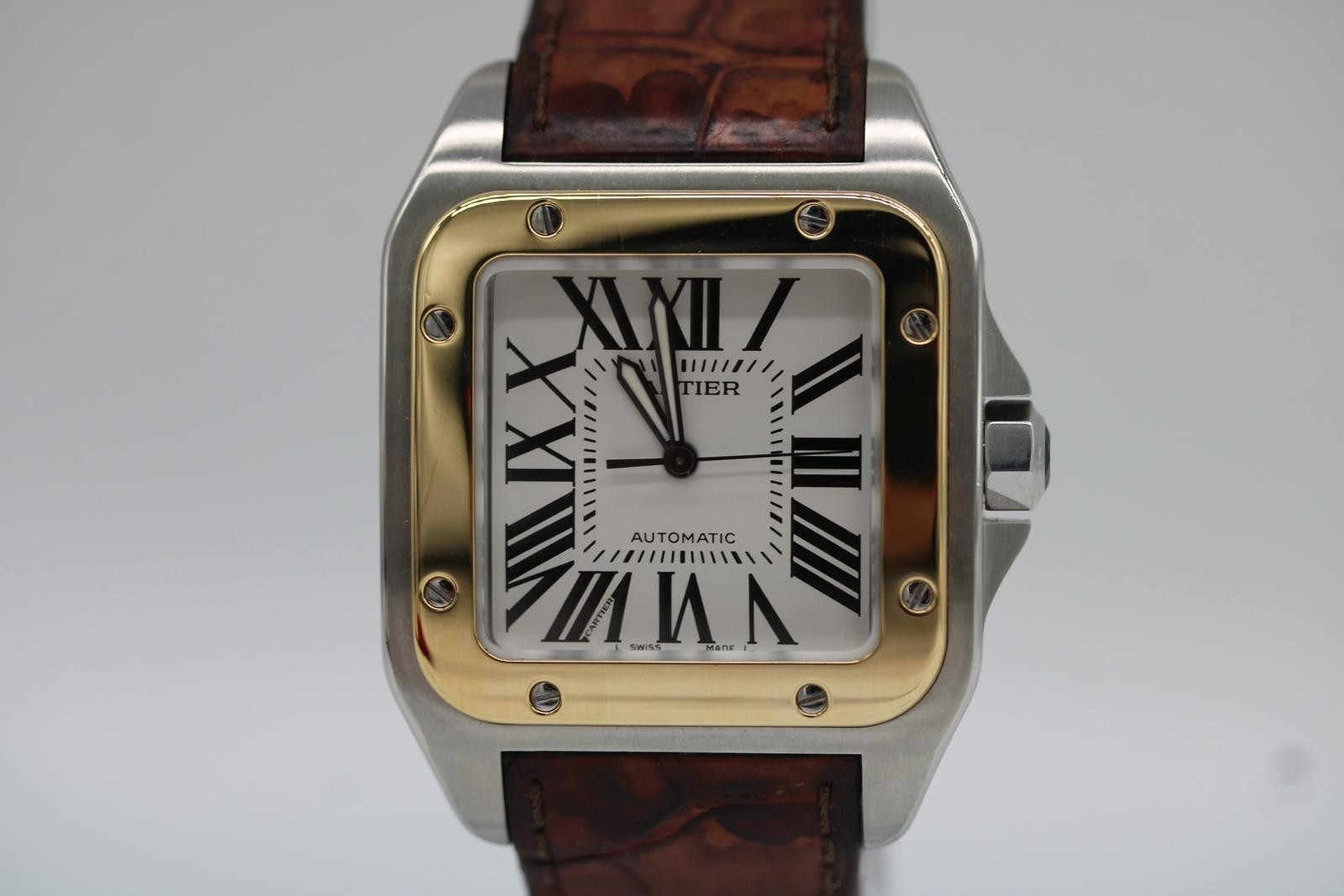 Cartier Santos White Men's Brown Strap Watch - 2656