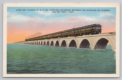 Long Key Viaduct Over Sea Extension Mainland & Key West Florida FL Postcard 