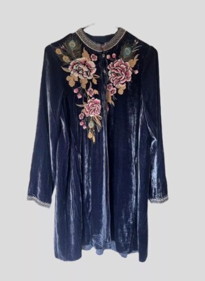Johnny Was Velvet Embroidered Dress Navy Blue Floral Peacock Look Size XS | eBay Johnny Was Velvet Embroidered Dress Navy Blue Floral Peacock Look Size XS | eBay