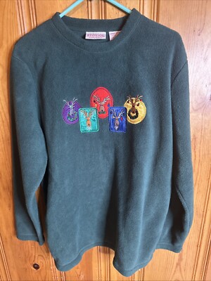 Basic Editions Holiday Christmas Sweatshirt Reindeer Size Large