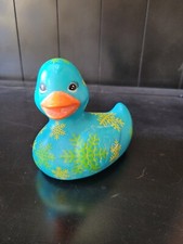 Bath  Body Works 5  Blue Rubber Duck Ducky with Green Snowflakes