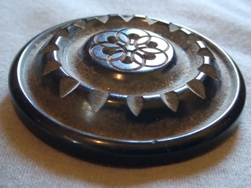Vintage 1 and 5/8" Carved Black Plastic Button. - Picture 7 of 13