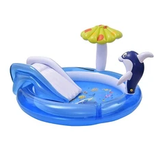New Inflatable Kiddie Swimming Pool Water Play Center Slide Spray Outdoor Indoor