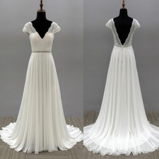 Chiffon Boho Wedding Dresses V-neck Backless Sweep Train Beach Bridal Gowns