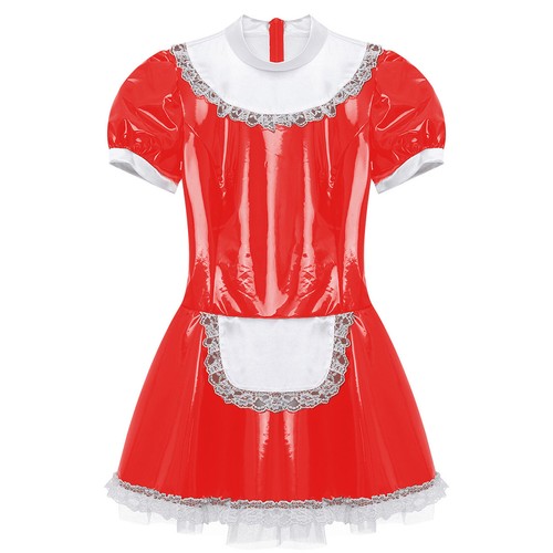 Women Dress Metallic Uniform Satin Maid Costume Anniversary Outfit Wetlook - Picture 21 of 62