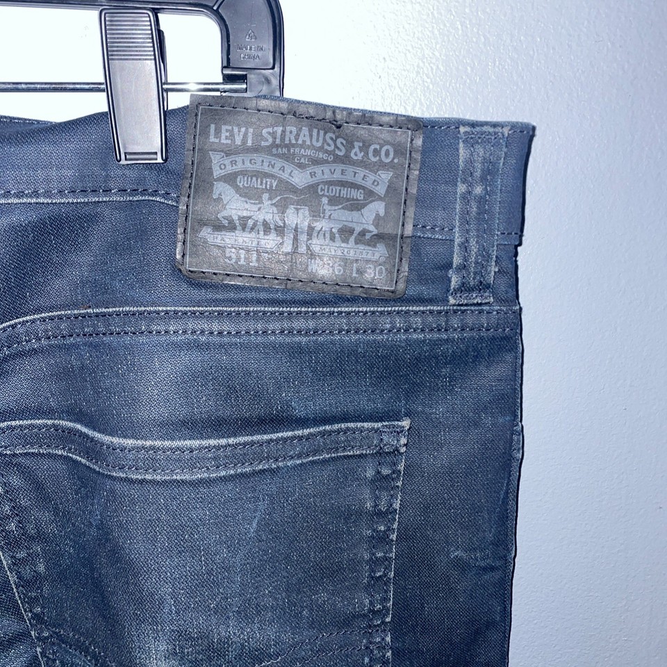 Levis Jeans Mens 36 X 30 Blue 511 Slim Fit Wax Coated Dark Wash Denim
