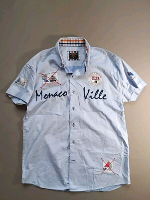 WAM DENIM Men's Short Sleeve Shirt Size 2XL L Light Blue Cotton Monaco Ville 