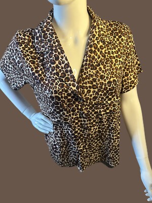 Daisy Street Leopard Button Front Short Sleeve Shirt Top Medium NWT