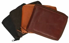 Men's Genuine Leather Zipper Zip-Around Organizer Bifold Wallet Black Brown Tan!