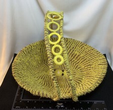 Pine Needles Handled Basket with Yellow Yarn Yellow Circles