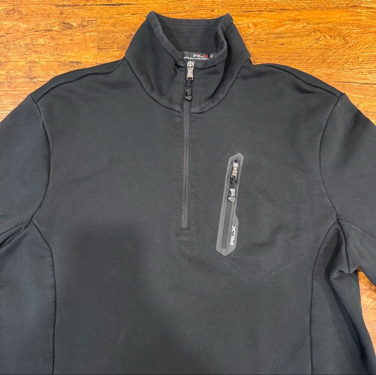 RLX Ralph Lauren Black 1/4 Zip Logo Performance Golf Mock Pullover Sweater Men L