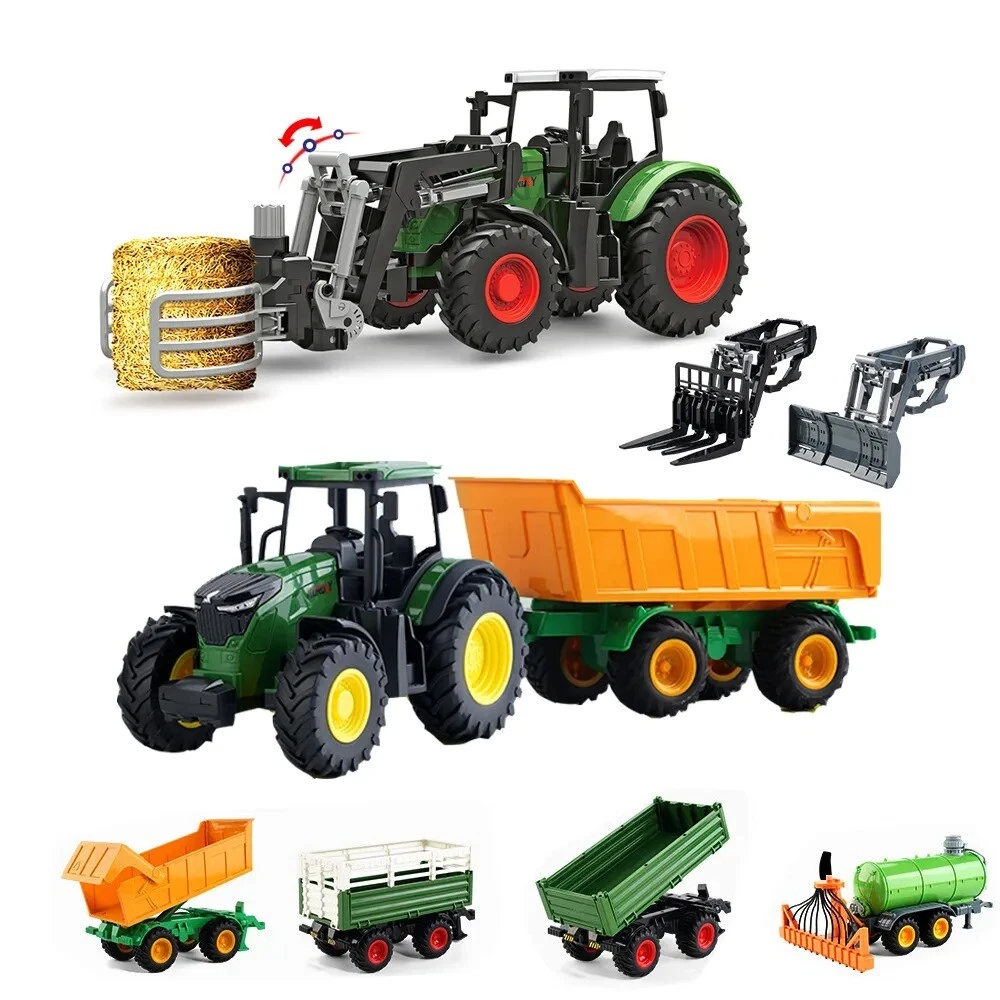 Modèle 2 - Tracteur Agricole Télécommandé Pour Enfant, Jouet Pour Garçon,  Camion, Remorque, 1-24g, 2.4