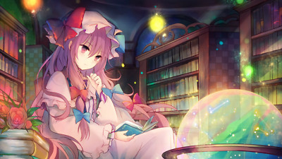 Anime girls touhou patchouli knowledge books fantasy art playmat gaming mat