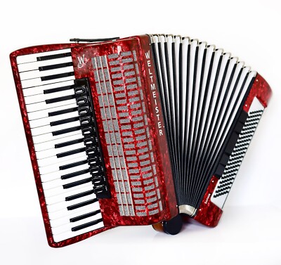 NEW Full Size Weltmeister Saphir Red Piano Accordion 120 Bass, made in Germany