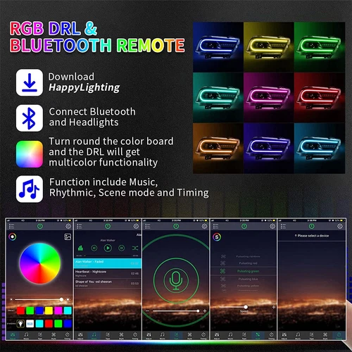 Pair VLAND RGB LED Headlights+Clear LED Taillights For Dodge Charger 2011-2014 - Picture 10 of 15