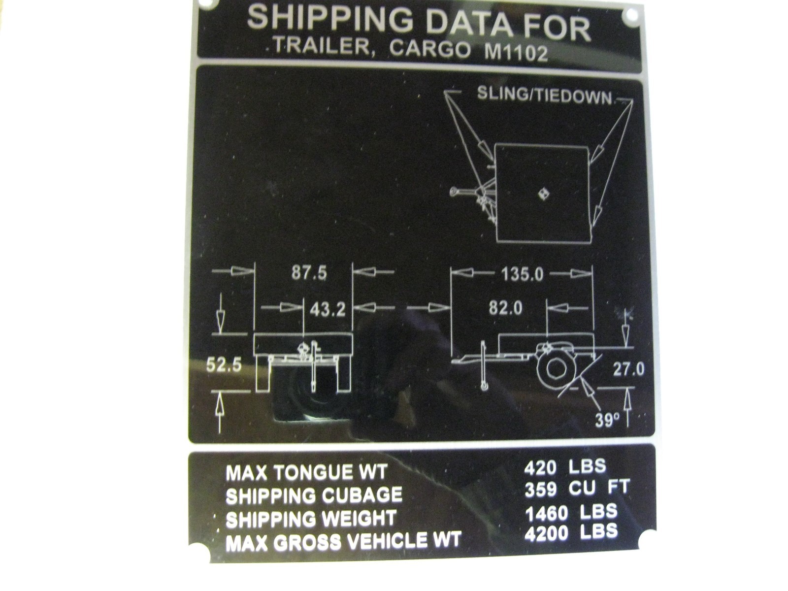 Military M1102 Trailer Shipping Data Plate NOS eBay