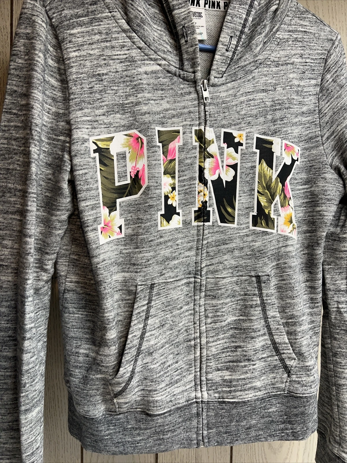 UNDERCOVER FELPA CON CAPPUCCIO VICTORIA'S SECRET ROSA FLOREALE FULL ZIP GRIGIO MARMO S