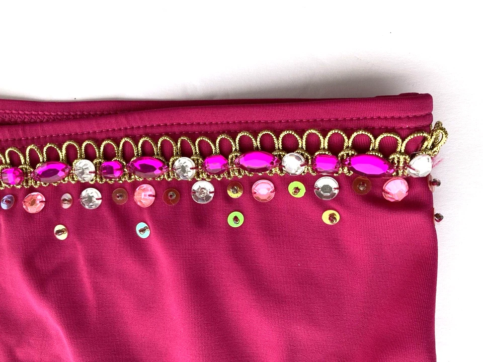 NEWPORT NEWS SWIM Bikini Bottoms PINK Jeweled High Waist Womens 14 Lycra NWT - Image 4 of 4