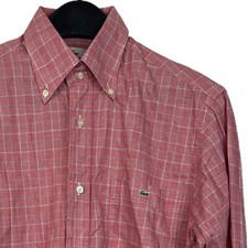 Lacoste Mens 38 Medium 100 Cotton Long Sleeve Button Down Red Plaid Alligator