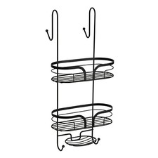 Bathroom Shower Caddy Matt Black Hanging Basket 2-Tier Shelves Soap 2 Towel Hook