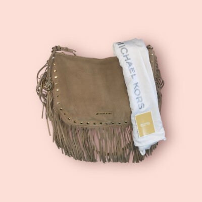 MICHAEL KORS Billy Fringe Messenger Bag Luxury Designer Dark Dune