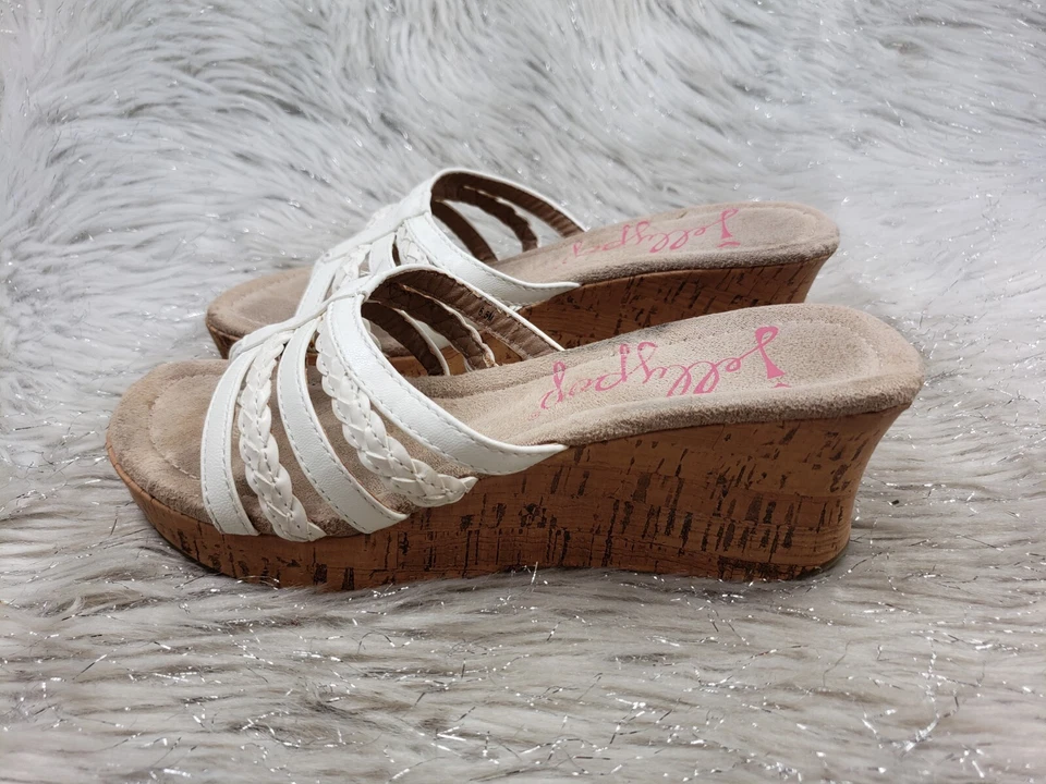 JELLYPOP White Cork Wedge Heel Slide On Sandals Size 6.5 - Image 3 of 4