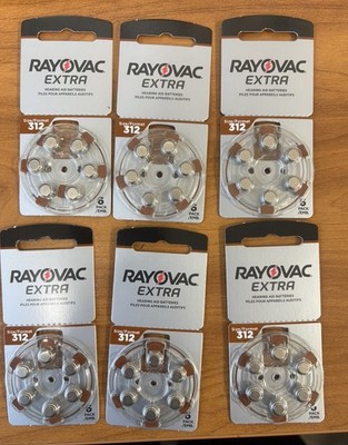 Rayovac Extra 6 pack Size 312 Hearing Aid Batteries 6 Packs (36 Total) EXP 1/28