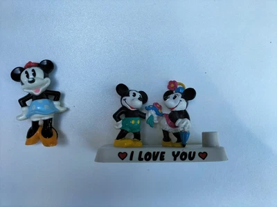 SUPPORT CRAYON/STYLO 2 Figurines DISNEY BULLY MICKEY /MINNIE 1986 TBE + MINNIE - Photo 1/3