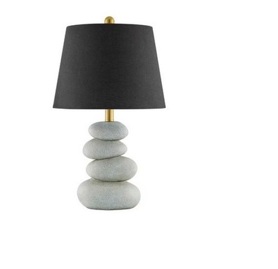 Hampton Bay Linus Gray Faux Stacked Rocks Indoor Table Lamp with Black Shade
