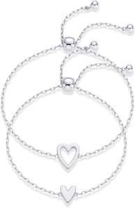 Authentic 14K Gold Plated Matching Heart Charms Solitaire Bracelet Set for